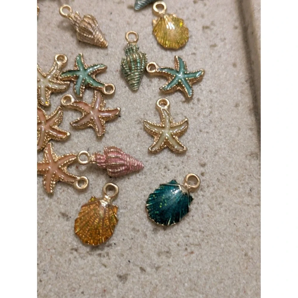 Coastal Charms Set Of 21 Lot Gold Tone Beachy For Jewelry Making Seashells